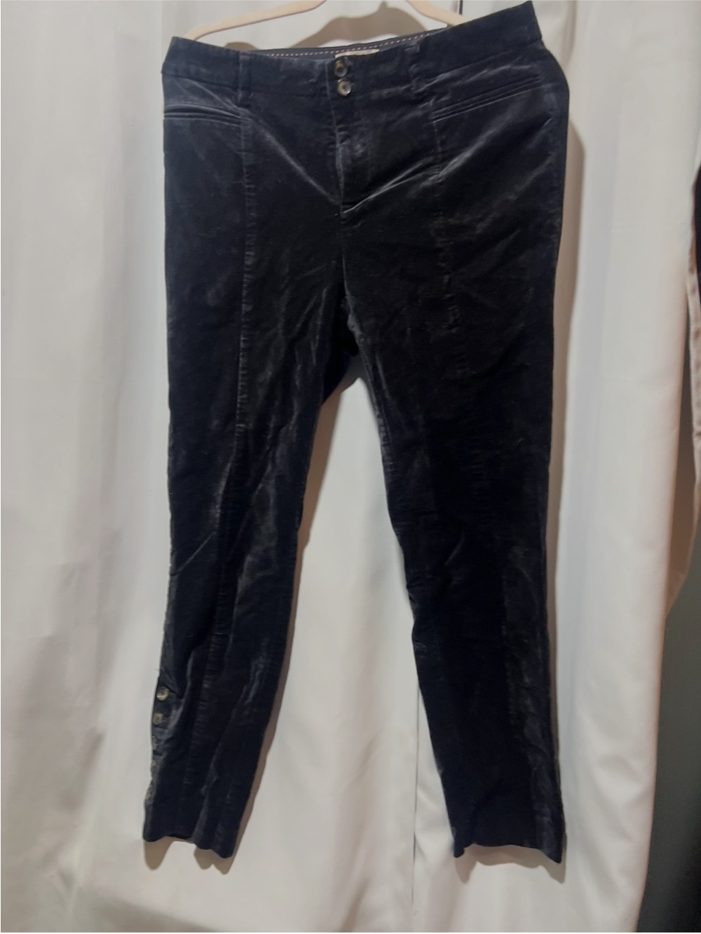 Anthropologie Elevenses Velvet Ankle Button Pants Black Cropped Trousers - Picture 3 of 5
